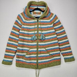 Vintage Las Americas Hand Knit Wool/Cotton Blend Full Zip Sweater Size Large